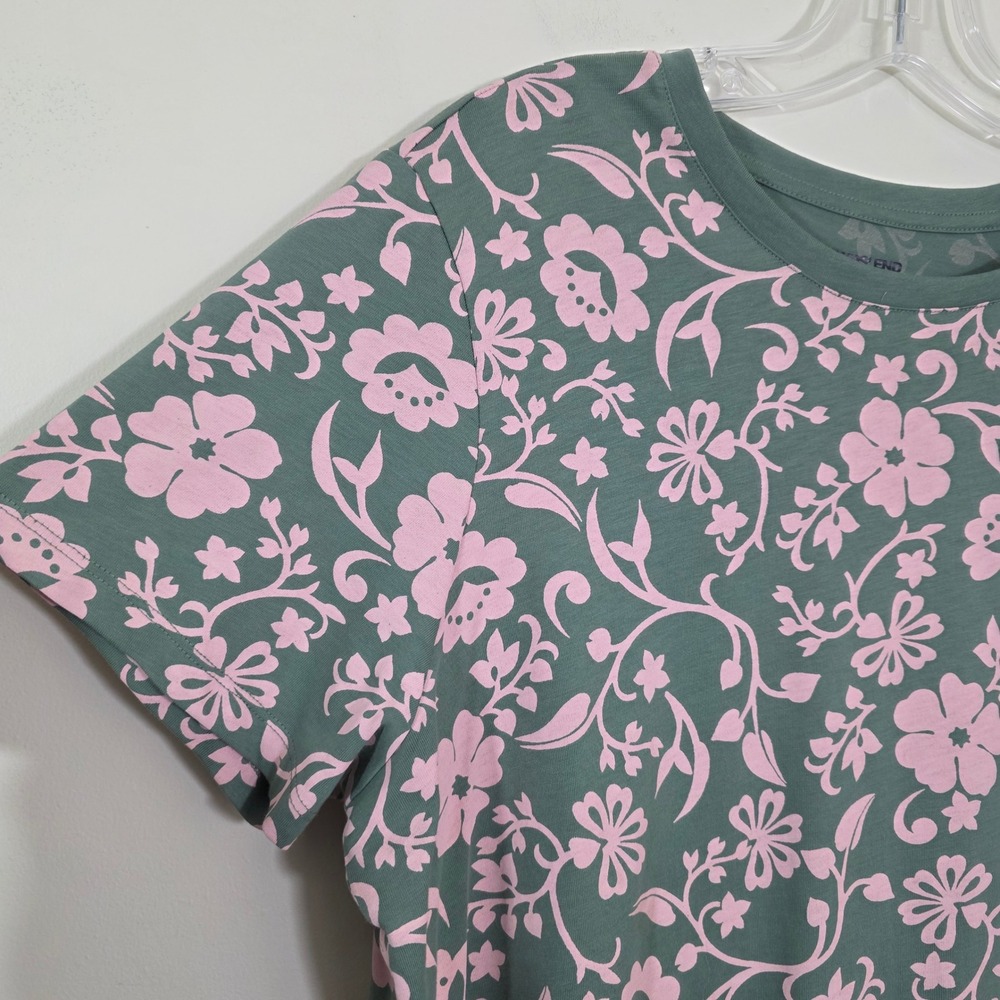 Lands End Womens T Shirt Pink Floral Sage Green Cotton Short Sleeve Casual XL - Picture 8 of 11